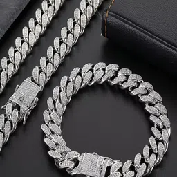 UNIVERSITY TRENDZ Men Stainless Steel Silver-Plated Cubic Zirconia Antique Link Bracelet-image-80