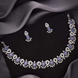DIVASTRI Set Of 2 Silver-Plated American Diamond Studded Jewellery Set image 2