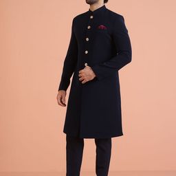 KISAH Men Mandarin Collar Indowestern Sherwani Trouser Set-picture-22
