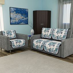 Aura Blue & Off White 6 Pieces Cotton Sofa Covers-picture-9