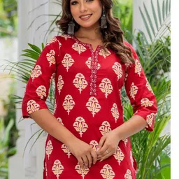 RAINDROP Ethnic Motifs Printed Thread Work Pure Cotton Thread Work Kurti image 2