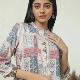 Soch Linen Mandarin Collar Printed Tunic image 5
