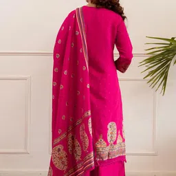 Sangria Floral Embroidered V-Neck Sequinned Straight Kurta With Palazzo And Dupatta image 4