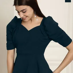 Metronaut Women Pack Of 2 Sweetheart Neck V-Neck Puff Sleeve Peplum Top-picture-13