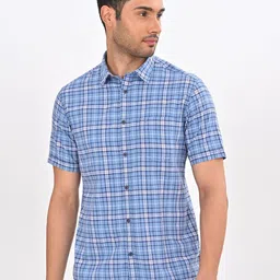 Indian Terrain Men Classic Slim Fit Tartan Checked Spread Collar Cotton Casual Shirt-picture-22