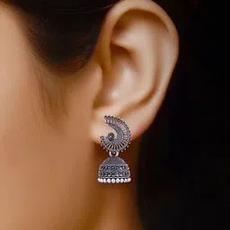 DIVASTRI Women Pair of 6 Oxidized Jhumka Silver-Plated Earrings-picture-24
