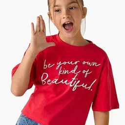 Juniors by Babyshop Girls Typography Printed Round Neck Drop Shoulder Cotton T-shirt-picture-29