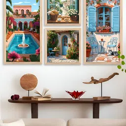 Kotart Brown & Blue 4 Pieces Wood Abstract Wall Paintings-picture-20