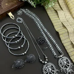 NAMAN ARTS 6 Piece Silver Plated Oxidised Jewellery Set-picture-58