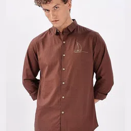 HAMPTONS Men Solid Spread Collar Regular Fit Cotton Shirt-picture-40