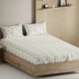 BIANCA Palladium Yellow Printed Pure Cotton Printed 144 TC King Bedsheet Set 2.74 x 2.74 m-image-31