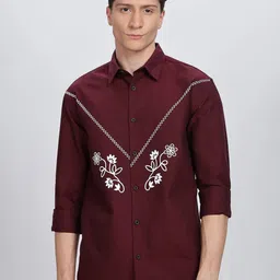 Eszett Men Floral Printed Spread Collar Pure Cotton Casual Shirt-image-26