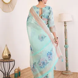House of Pataudi Floral Printed Zari Saree with Unstitched Blouse image 3