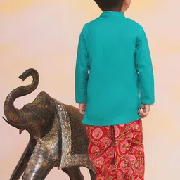 KID1 Boys Ethnic Motifs Embroidered Regular Thread Work Pure Cotton Kurta with Dhoti Pants image 2