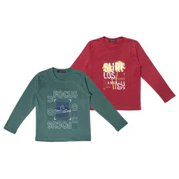 NeuVin Kids Pack Of 2 Typography Round Neck Long Sleeves Printed T-shirts-picture-33