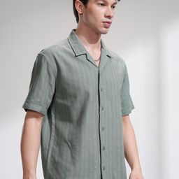 HIGHLANDER Men Relaxed Fit Cuban Collar Textured Cotton Casual Shirt-picture-37