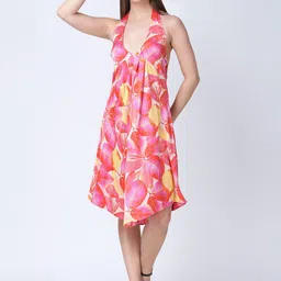 SZN Print Tie-Up Neck Satin Empire Dress-image-30