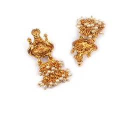 StileAdda Gold Plated Artificial Beaded Goddess Temple Contemporary Shaped Drop Earrings image 3