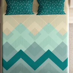 wakefit Green & Beige Geometric 144 TC King Bedsheet Set- 2.74 m x 2.74 m-picture-32