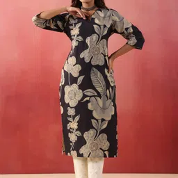 Milvia Floral Printed V-Neck Pure Cotton Kurta-picture-12