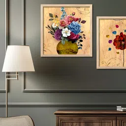 Kotart Brown & Red 2 Pieces Floral Wooden Wall Arts image 2