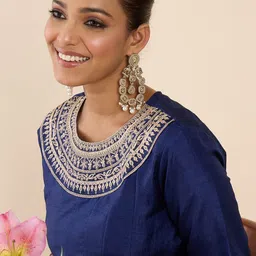 Indo Era Women Ethnic Motifs Embroidered Regular Sequinned Kurta with Trousers image 4