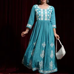 Vishudh Women Embroidered Fit & Flare Ethnic Midi Dress image 3