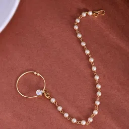 Silvermerc Designs Gold-Plated Crystal & Pearls Chained Nosepin-picture-33