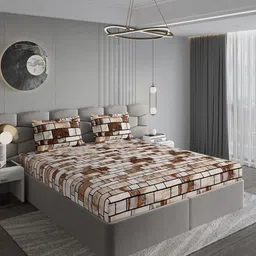 Monte Carlo Brown Geometric 300 TC King Bedsheet with 2 Pillow Covers 371 GSM image 5