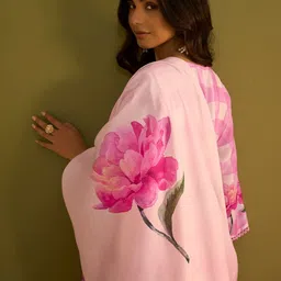 Indo Era Women Floral Printed Regular Thread Work Linen Kurta with Trousers & With Dupatta image 4