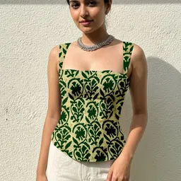 AAHWAN Women Floral Printed Square Neck Sleeveless Backless Cotton Ethnic Regular Top-image-79