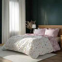 LANE LINEN Pink & White Floral 400 TC King Bedsheet with 4 Pillow Covers-picture-32