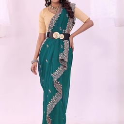 Moda Rapido Floral Embellished Mirror Work Pure Georgette Saree-picture-18