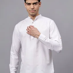 Yugnik Mandarin Collar Roll-Up Sleeves Straight Short Kurta-picture-18