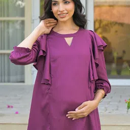 Aujjessa Women Jewell Neck Ruffled Maternity Feeding Top-picture-17