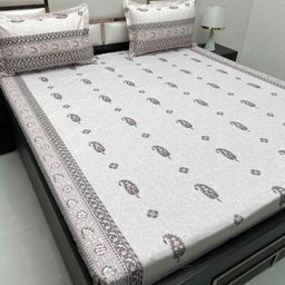 Pure Decor Pink & White Ethnic Motifs Queen Bedsheet with 2 Pillow Covers-picture-39