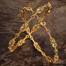 Kushal's Fashion Jewellery Set Of 2 Green Gold-Plated Ruby Studded Ethnic Antique Bangle-picture-53