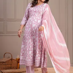 SINGNI Floral Printed Panelled A-Line Kurta With Trousers & Dupatta image 5