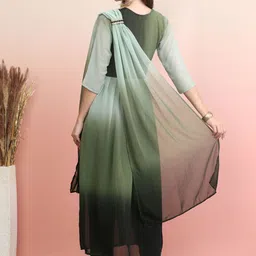 KALINI Women Ethnic Motifs Yoke Design Regular Thread Work Kurta with Trousers & With Dupatta image 5