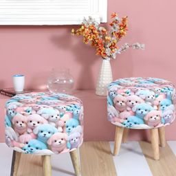 Shadowkart 2 Pcs White & Blue Wooden Pouffe Ottoman-picture-33