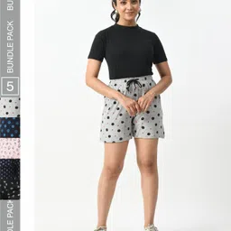 BAESD Women Pack of 5 Printed High Rise Pure Cotton Shorts-picture-25