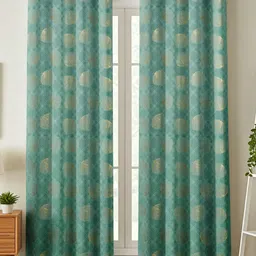 GEET CREATIONS Blue & Beige Set of 2 Floral Window Curtain image 5