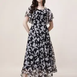 Fashion2wear Women Flutter Sleeves Abstract Printed Fit & Flare Maxi Dress image 1