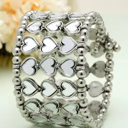 Moedbuille Silver-Plated Mirrors Studded Heart Shape Afghan Design Cuff Bracelet-picture-14