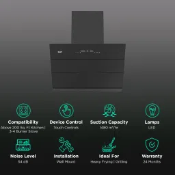 KAFF ALBURY SUPER 75cm 1480m3/hr Ductless Auto Clean Wall Mounted Chimney with Motion Sensor Control (Black) image 3