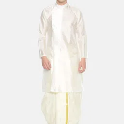 Sethukrishna Men Cream-Coloured Solid Kurta with Dhoti Pants-picture-11