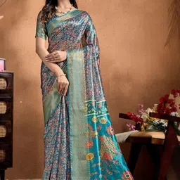 THE AQUARIUS Ethnic Motifs Silk Blend Handloom Saree-picture-24