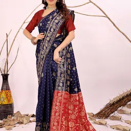 KALINI Floral Woven Design Zari Silk Cotton Kanjeevaram Saree With Blouse Piece image 2