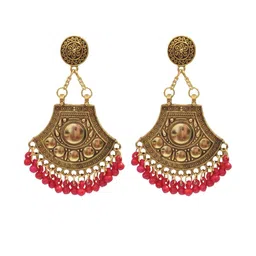Weariton Women Red Gold-Plated Artificial Beads Alloy Ethnic Chandbalis-picture-33
