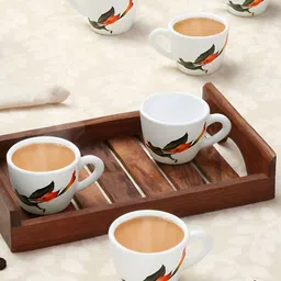 Larah by BOROSIL Stargazer White & Green 6 Pieces Floral Printed Matte Cups 90ml-image-88